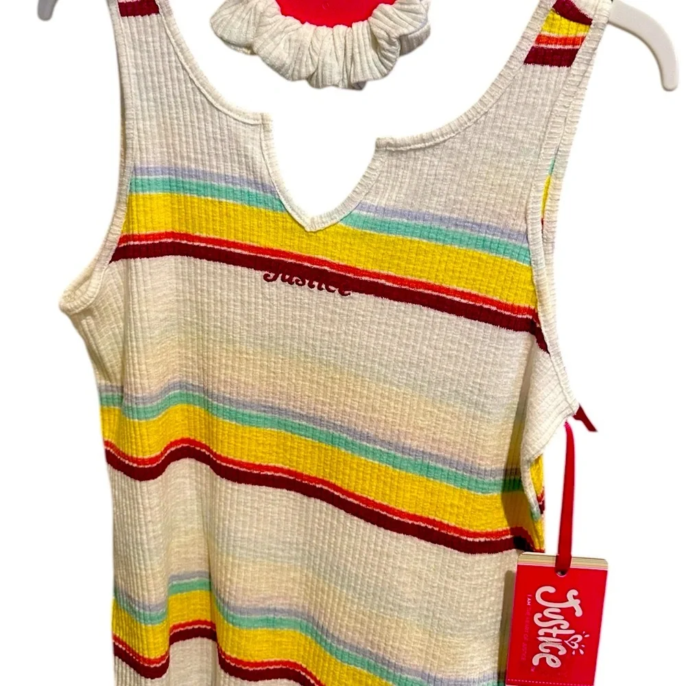 Justice Red and Yellow Striped Tank Top with matching hair tie 🎀